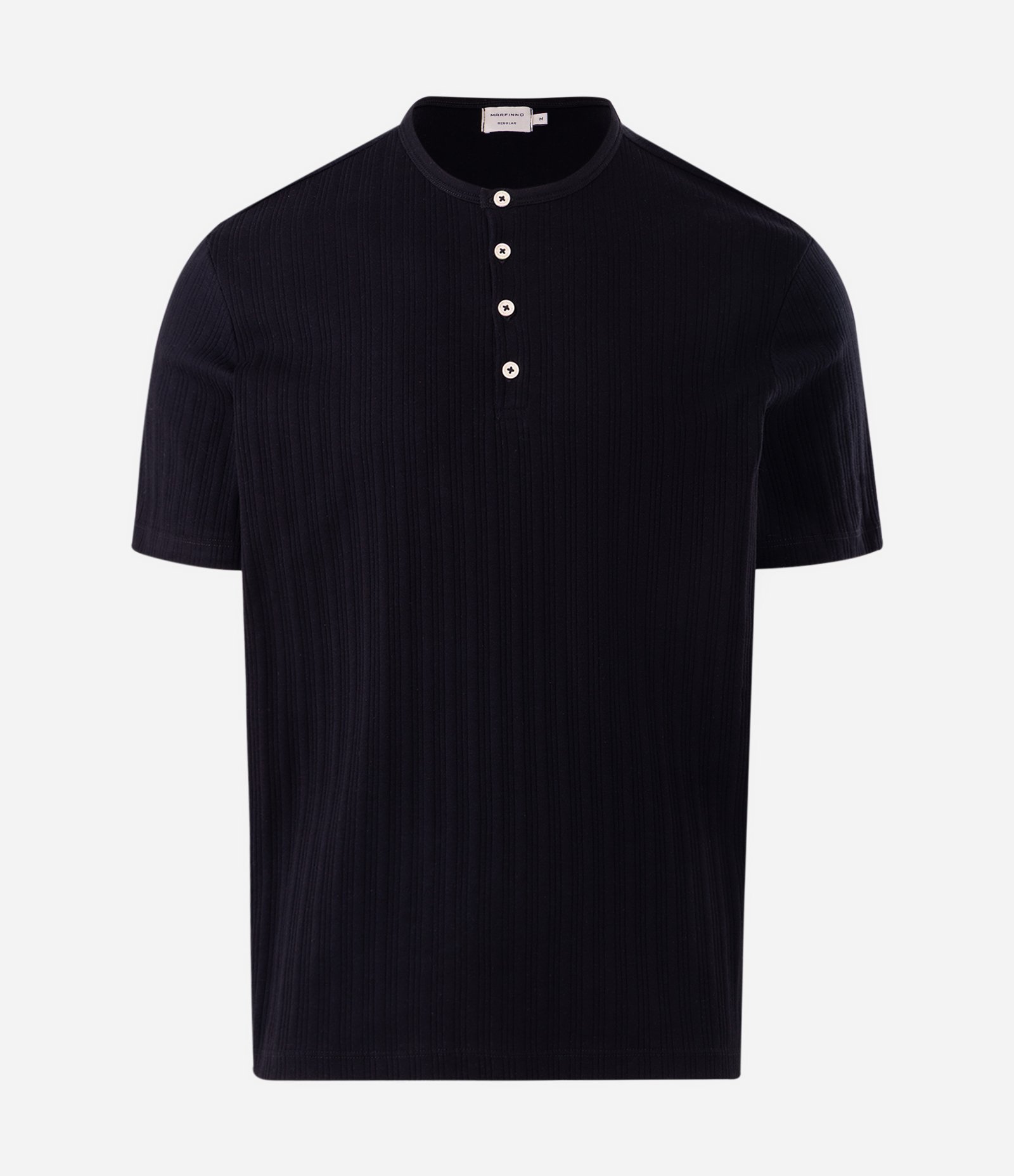 Camiseta Regular em Algodão Texturizada Henley com Botões Preto 5