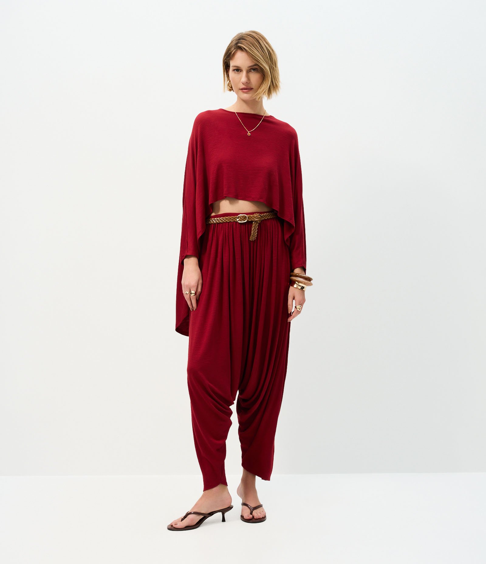 Calça Saruel em Malha Efeito Tricô com Cintura Elástica Vermelho 1