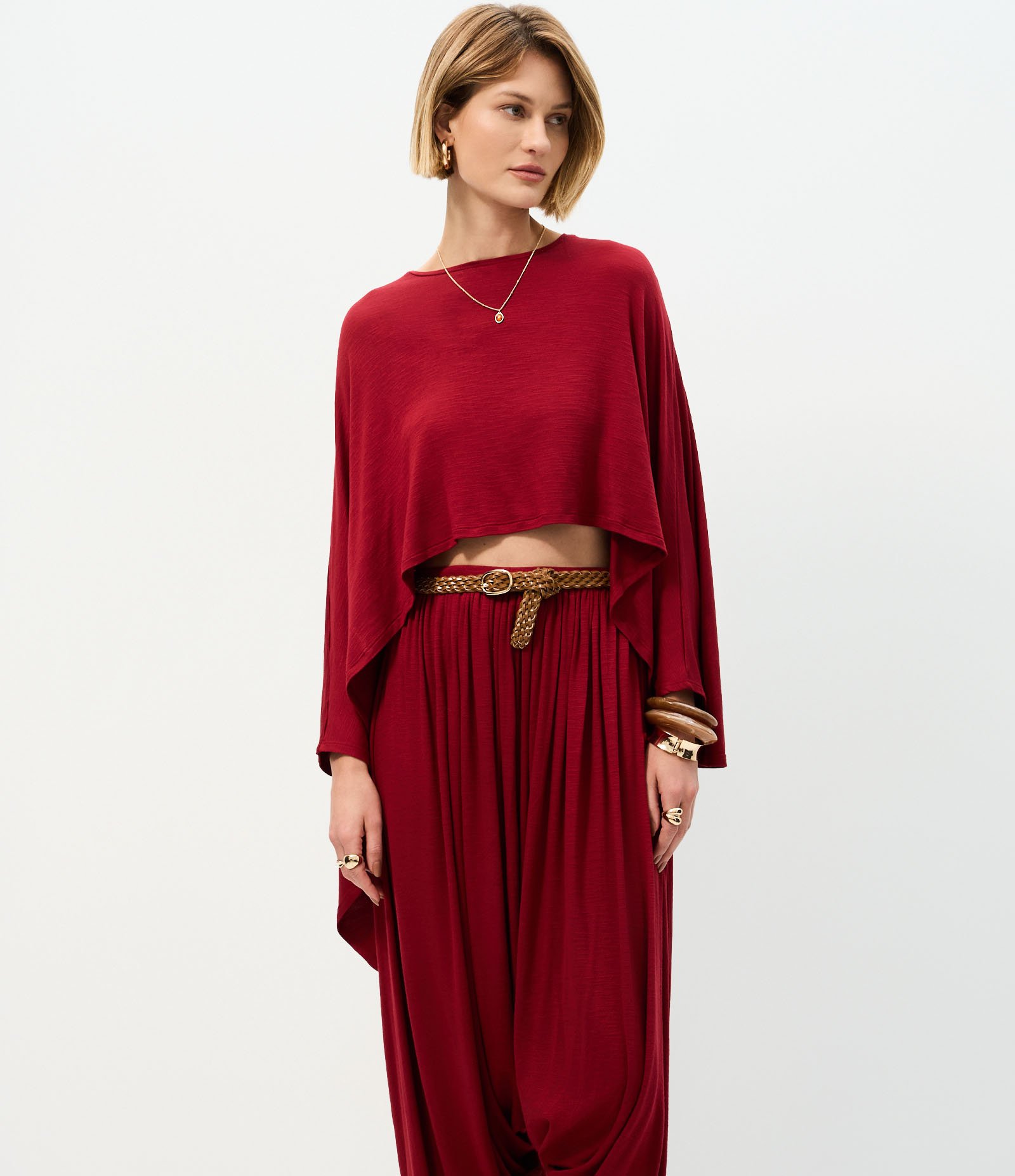Calça Saruel em Malha Efeito Tricô com Cintura Elástica Vermelho 2