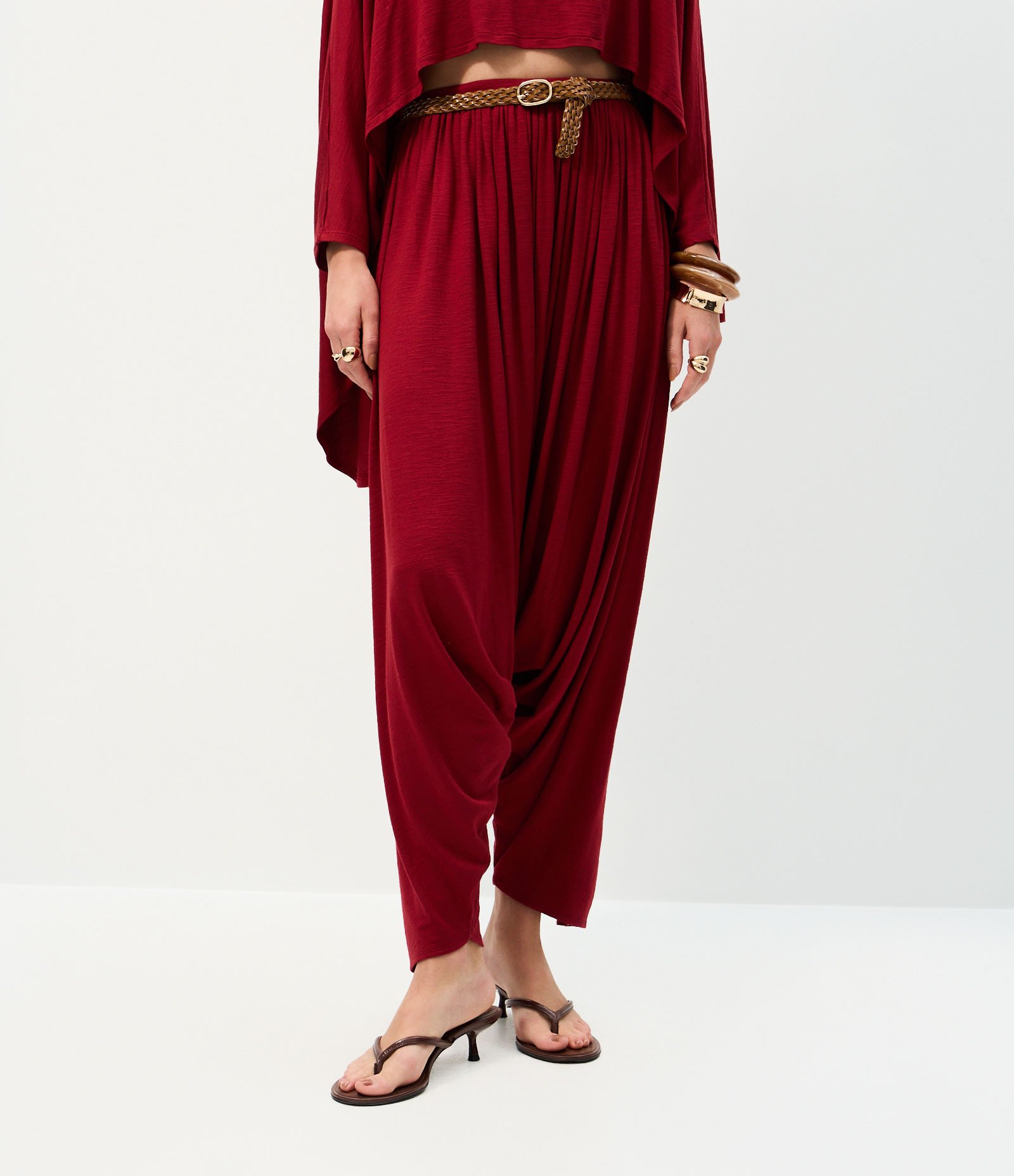 Calça Saruel em Malha Efeito Tricô com Cintura Elástica Vermelho 3
