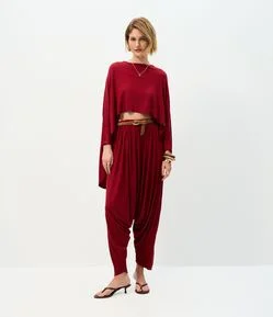 Calça Saruel em Malha Efeito Tricô com Cintura Elástica