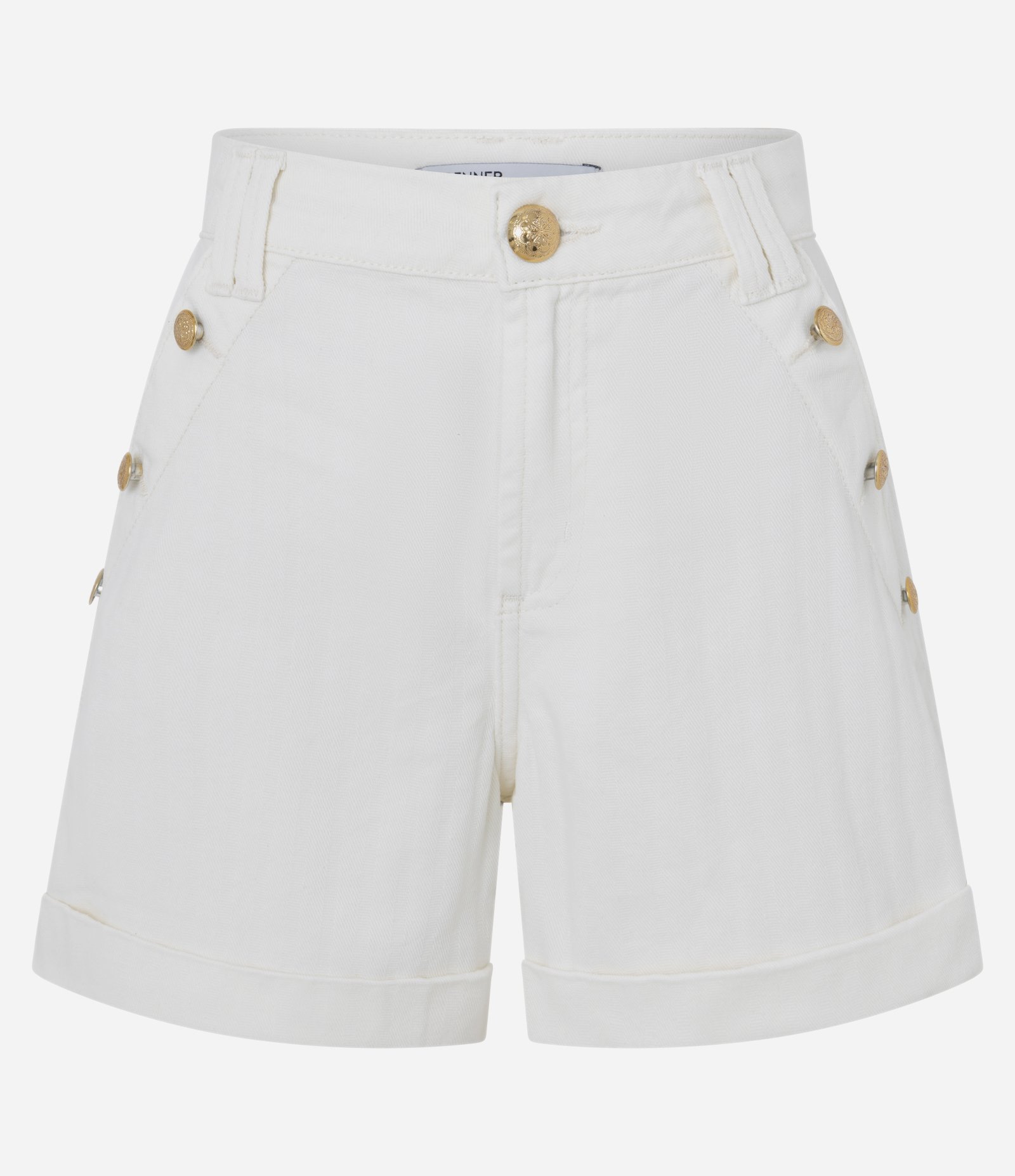 Short Evasê em Sarja com Abotoamento Contrastante Branco 1