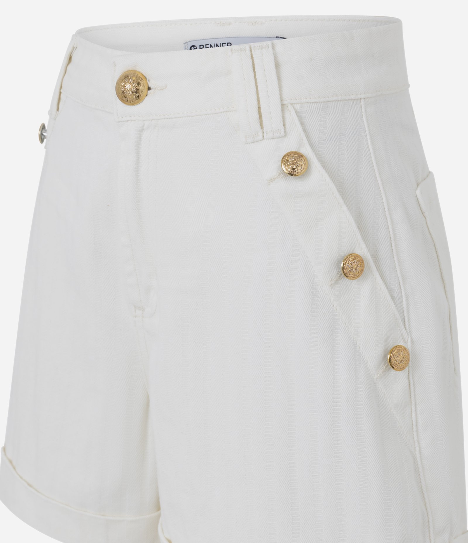 Short Evasê em Sarja com Abotoamento Contrastante Branco 2
