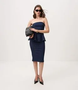 Saia Lápis em Jeans com Fenda