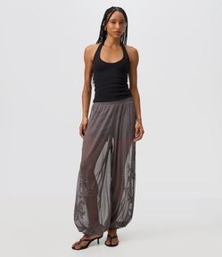 Calça Aladim em Tule com Bordado em Pedrarias