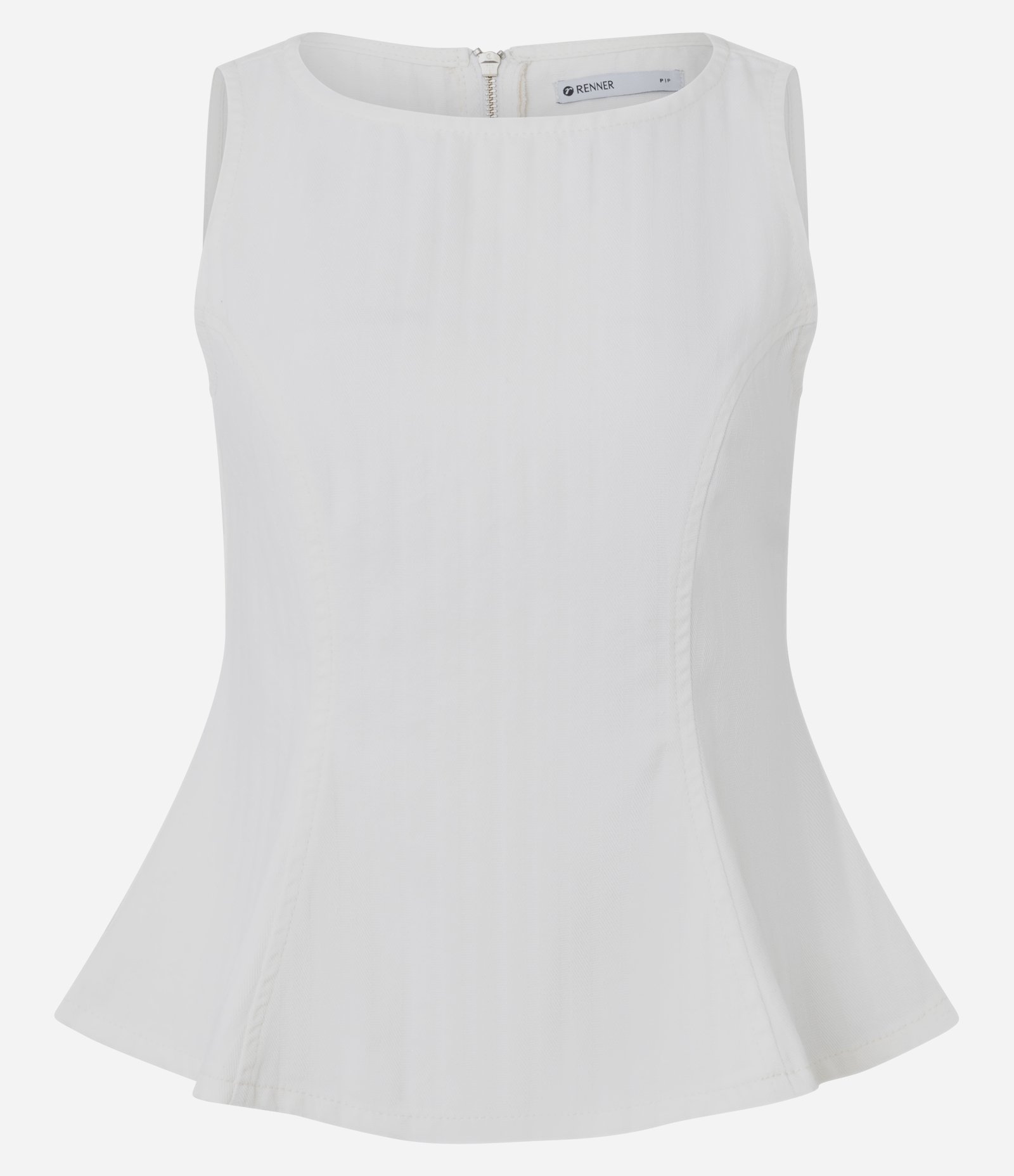 Blusa Peplum em Sarja com Decote Redondo Branco 6
