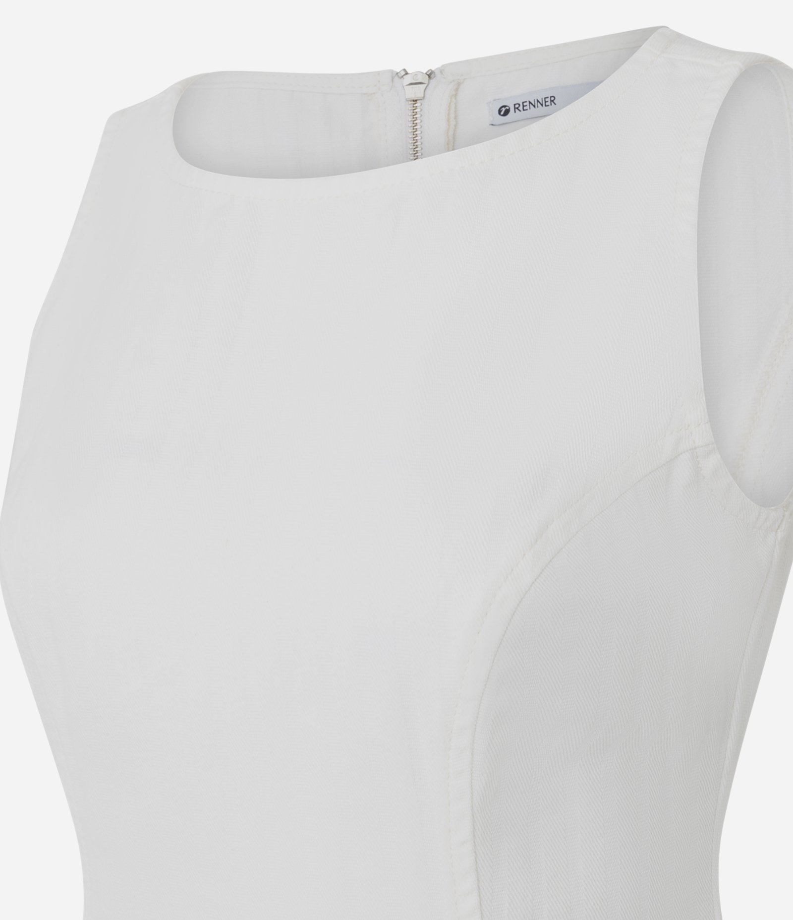 Blusa Peplum em Sarja com Decote Redondo Branco 7
