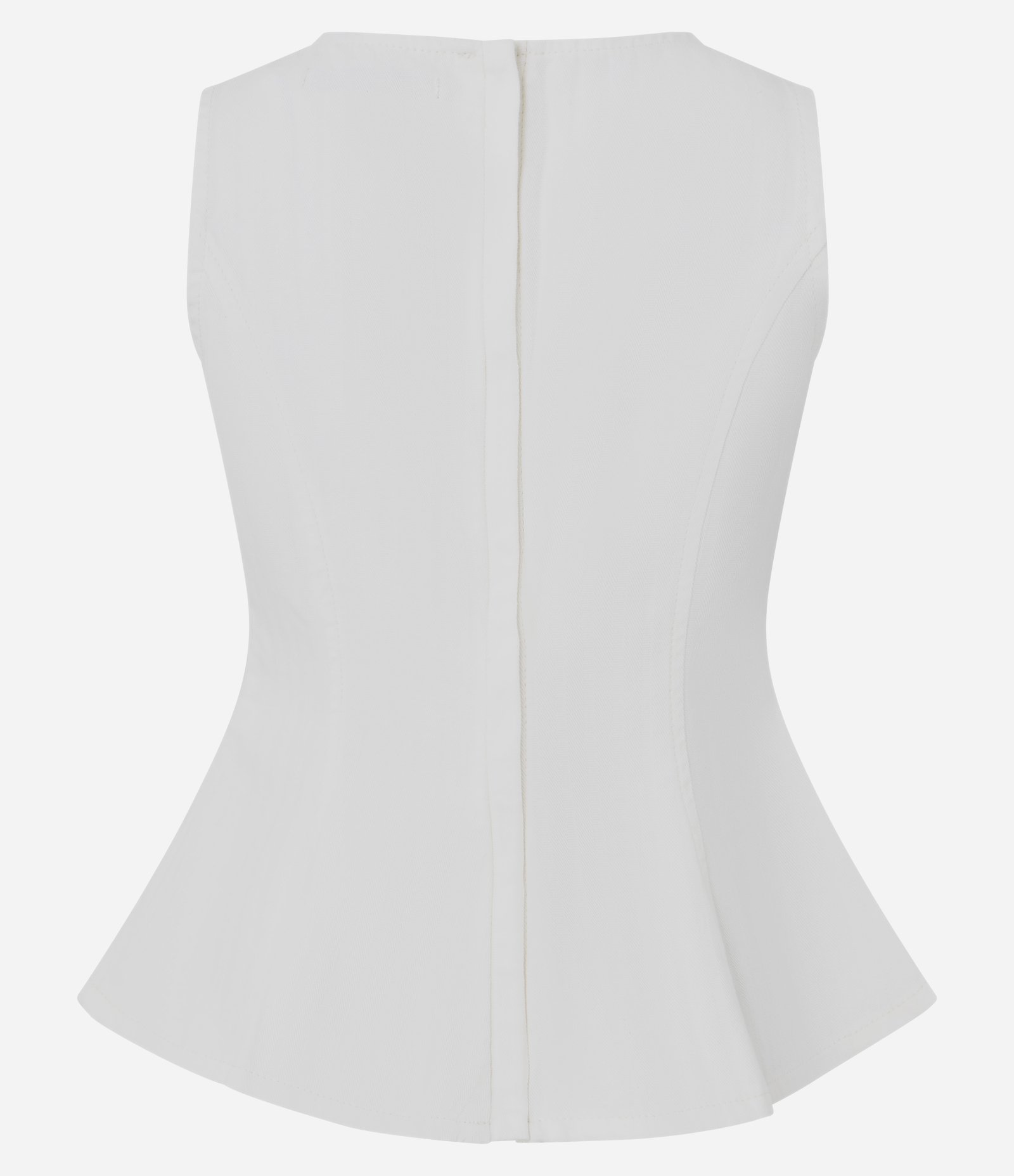 Blusa Peplum em Sarja com Decote Redondo Branco 8