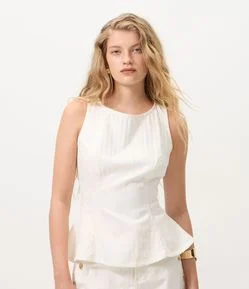 Blusa Peplum em Sarja com Decote Redondo