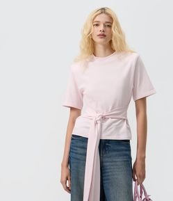 Blusa Baby Look em Algodão com Faixa para Amarração