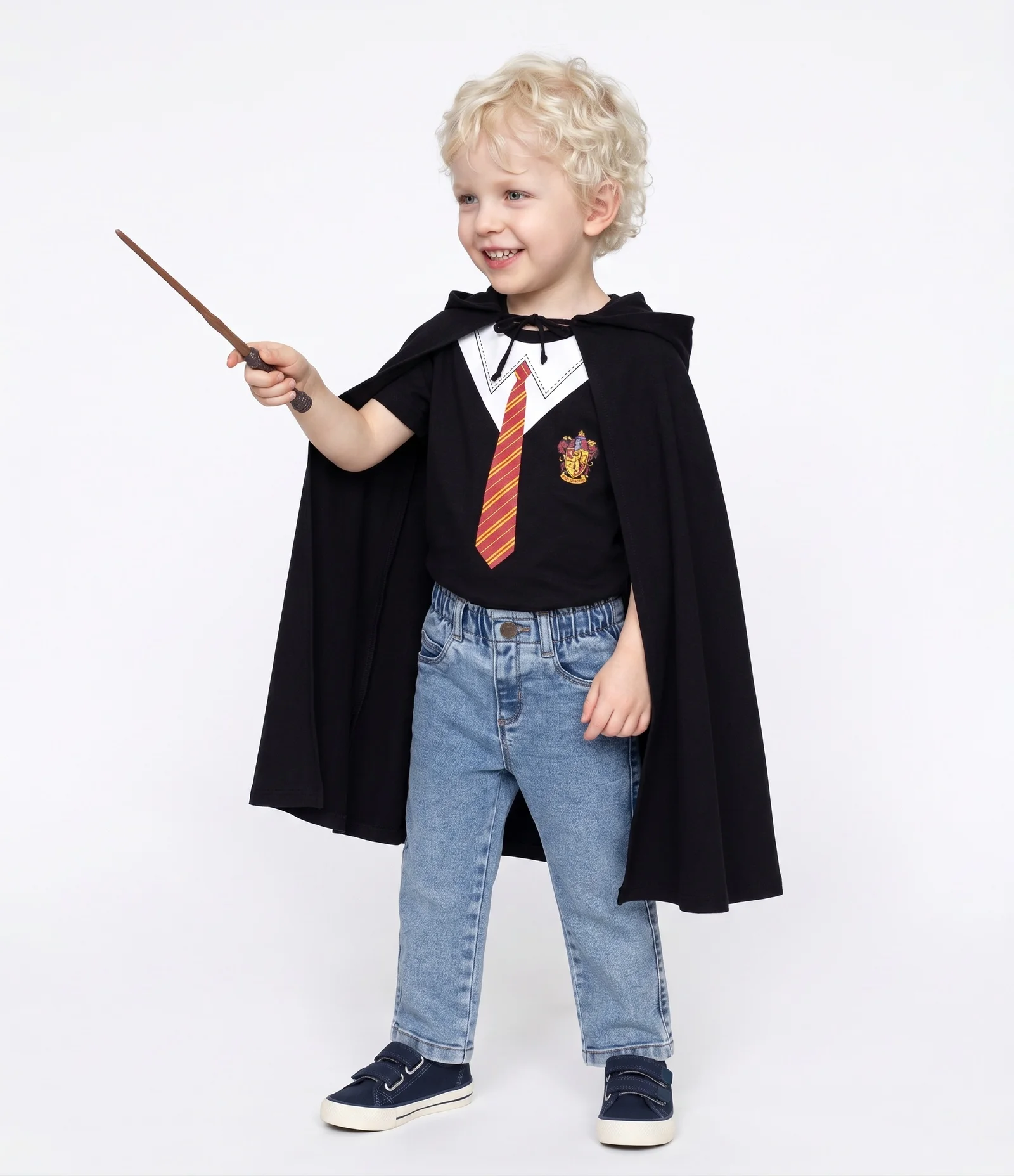 Roupa Divertida Infantil Harry Potter Acompanha Varinha - Tam 4 a 10 Anos Preto 1