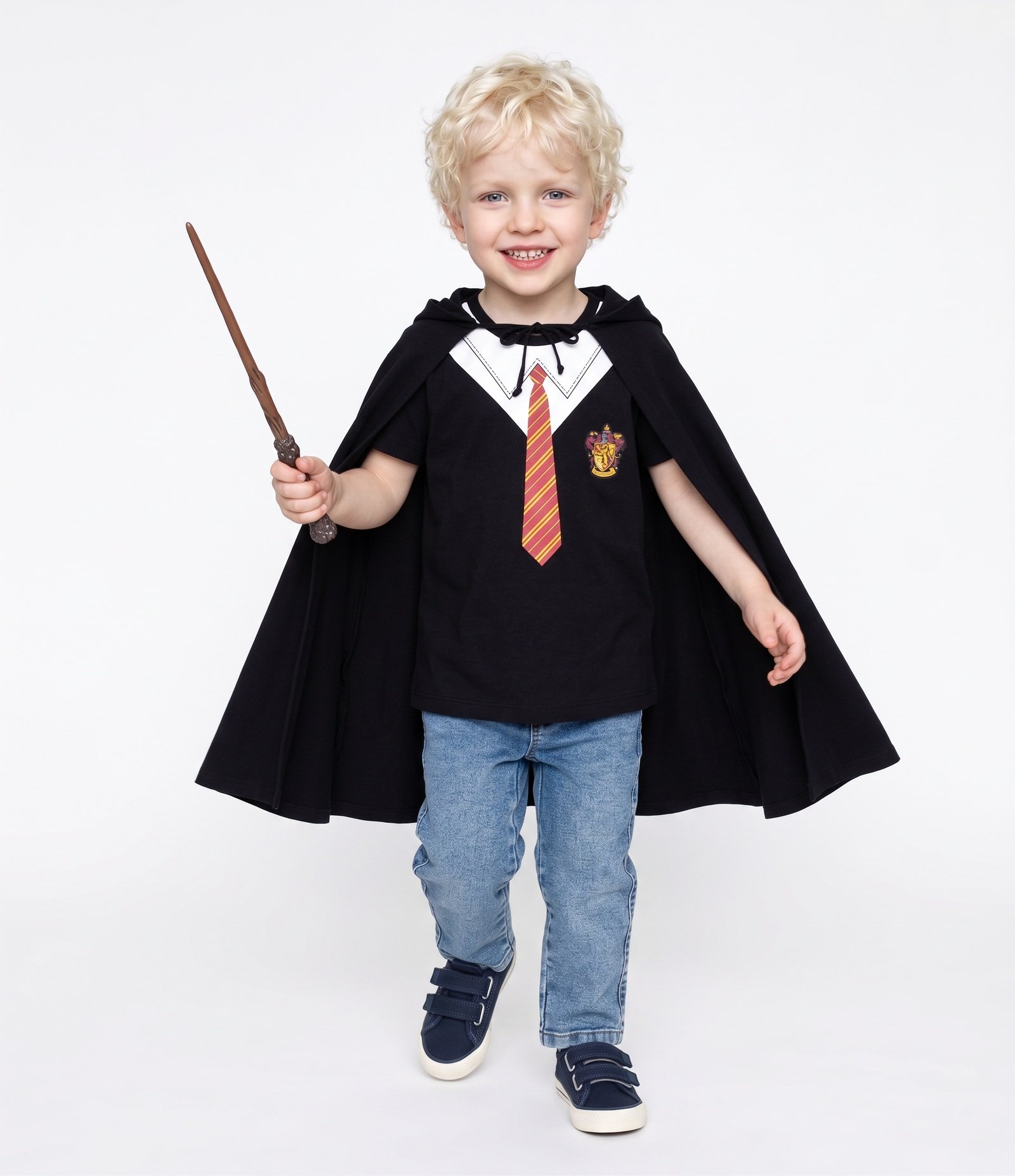 Roupa Divertida Infantil Harry Potter Acompanha Varinha - Tam 4 a 10 Anos Preto 2
