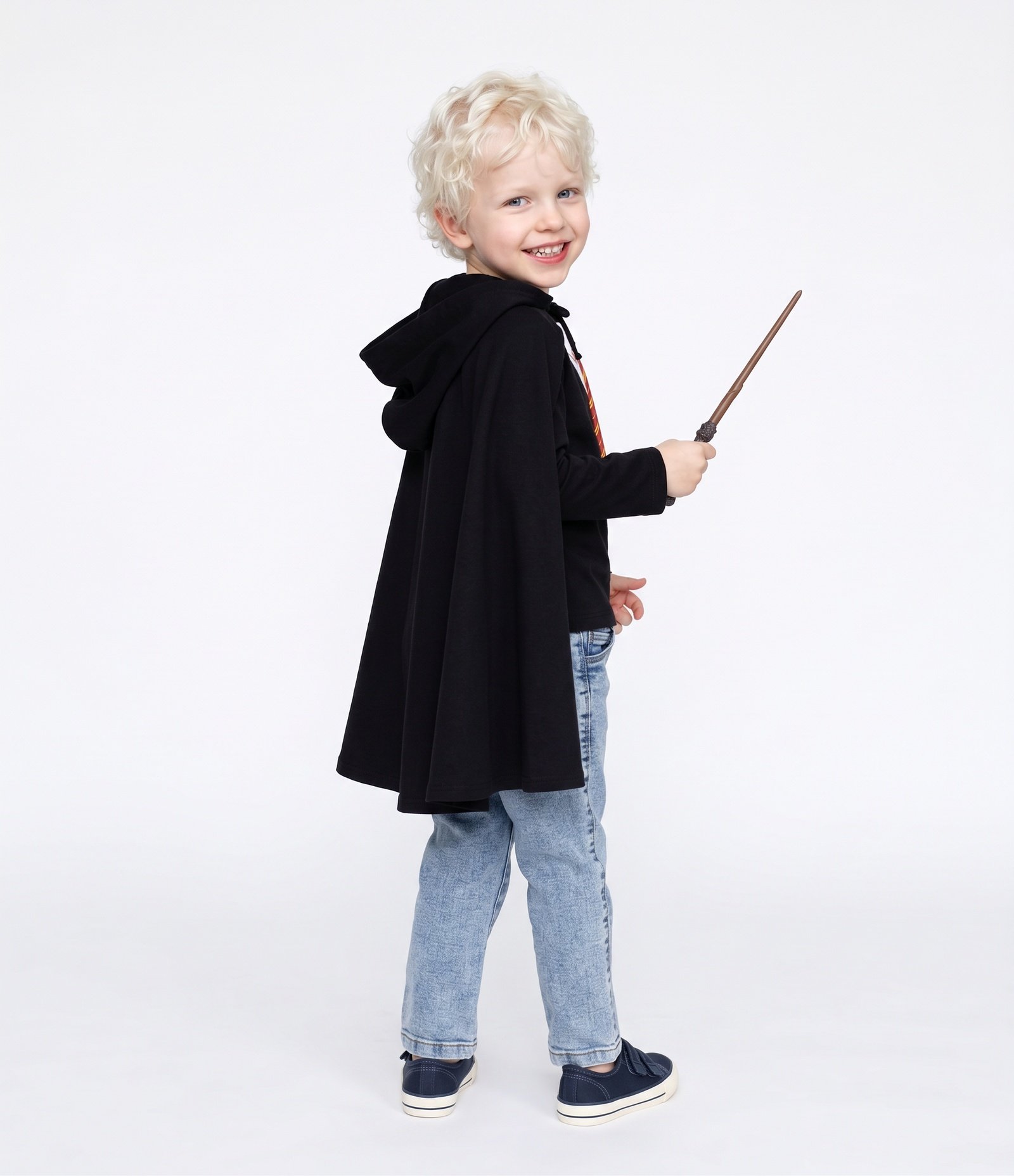Roupa Divertida Infantil Harry Potter Acompanha Varinha - Tam 4 a 10 Anos Preto 7