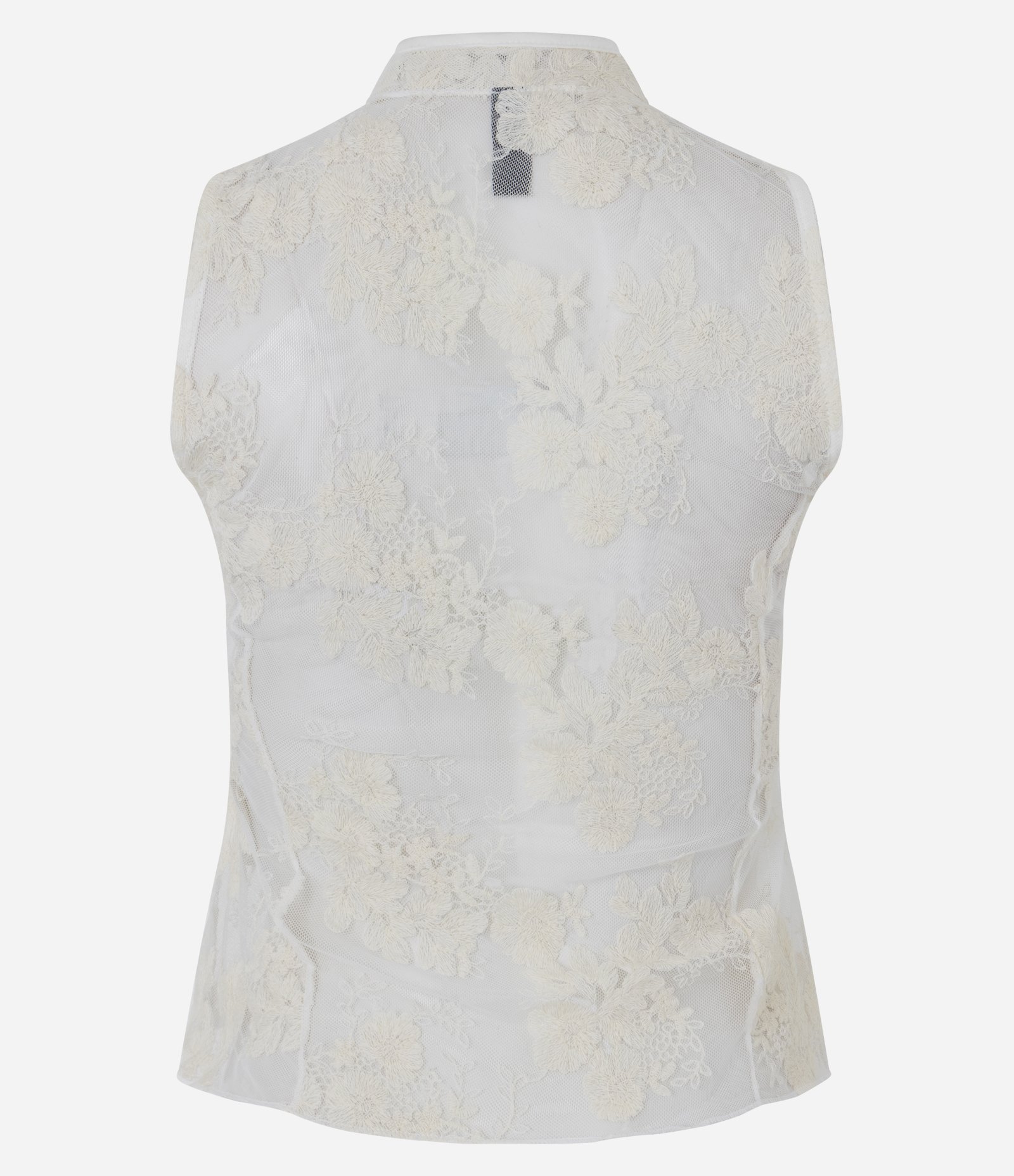 Blusa em Tule com Renda Floral Texturizada e Fechamento Frontal Off White 7
