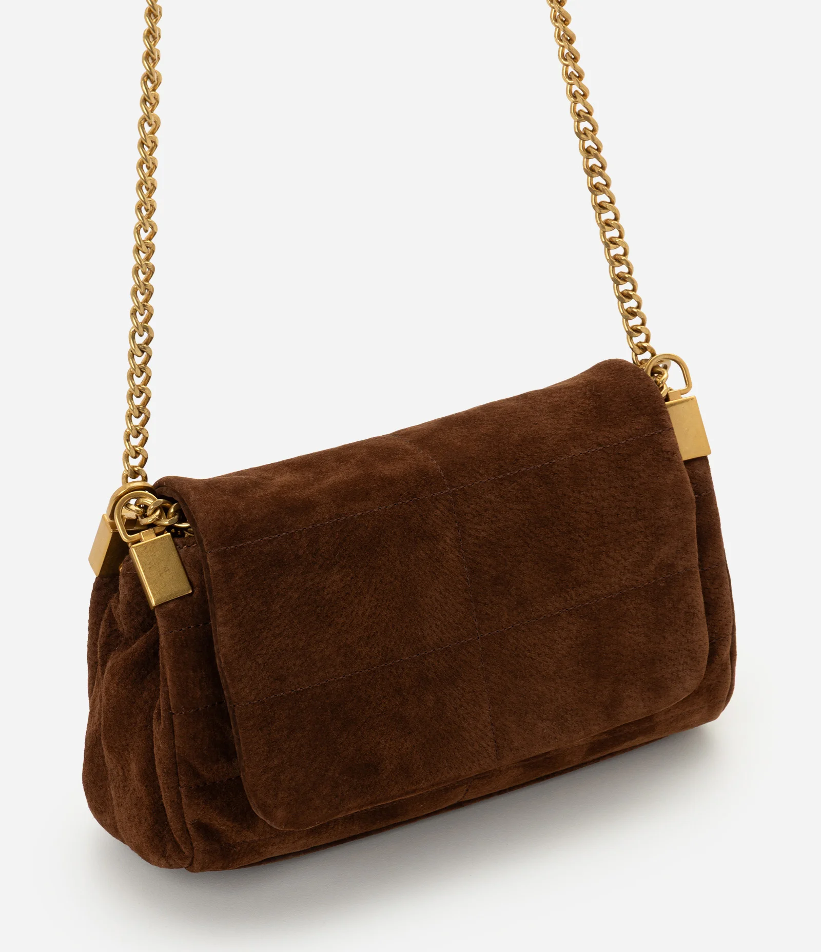 Bolsa Shoulder em Couro com Tampa e Alça de Corrente Marrom 1