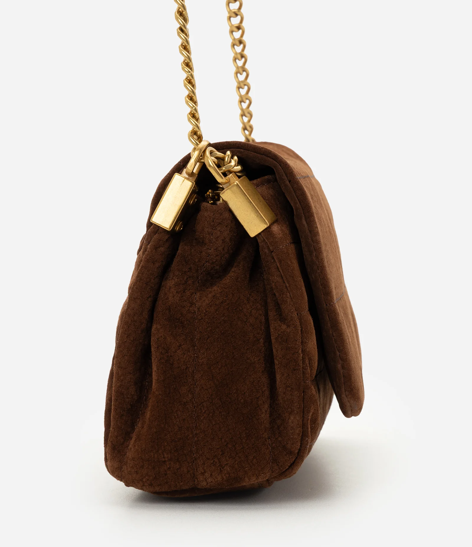 Bolsa Shoulder em Couro com Tampa e Alça de Corrente Marrom 2