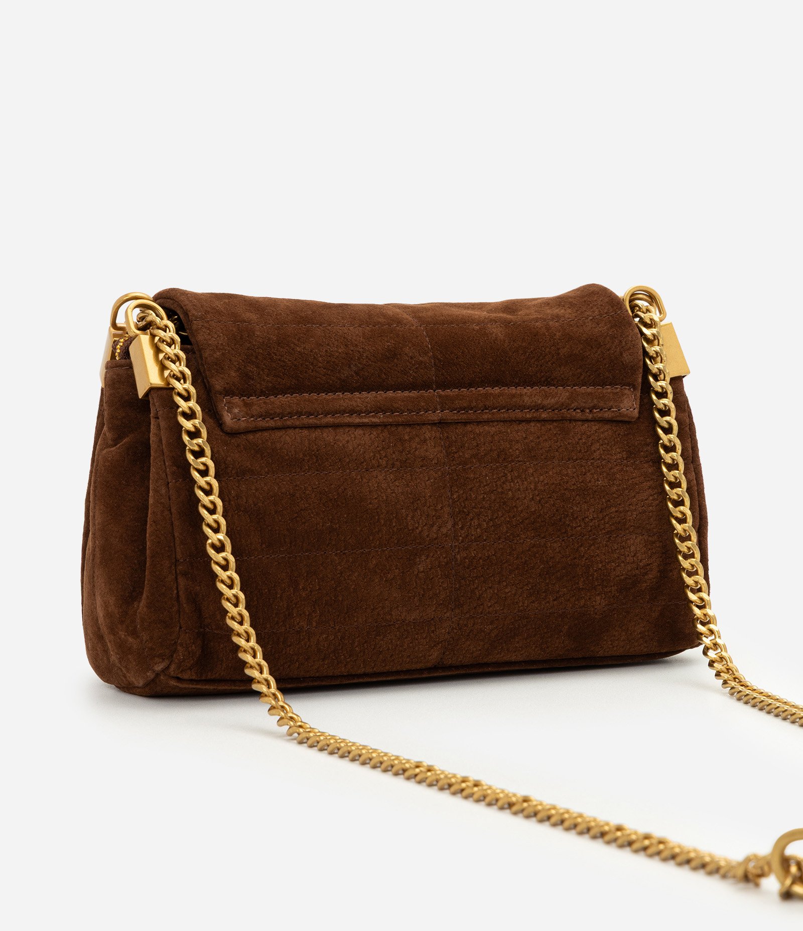 Bolsa Shoulder em Couro com Tampa e Alça de Corrente Marrom 3