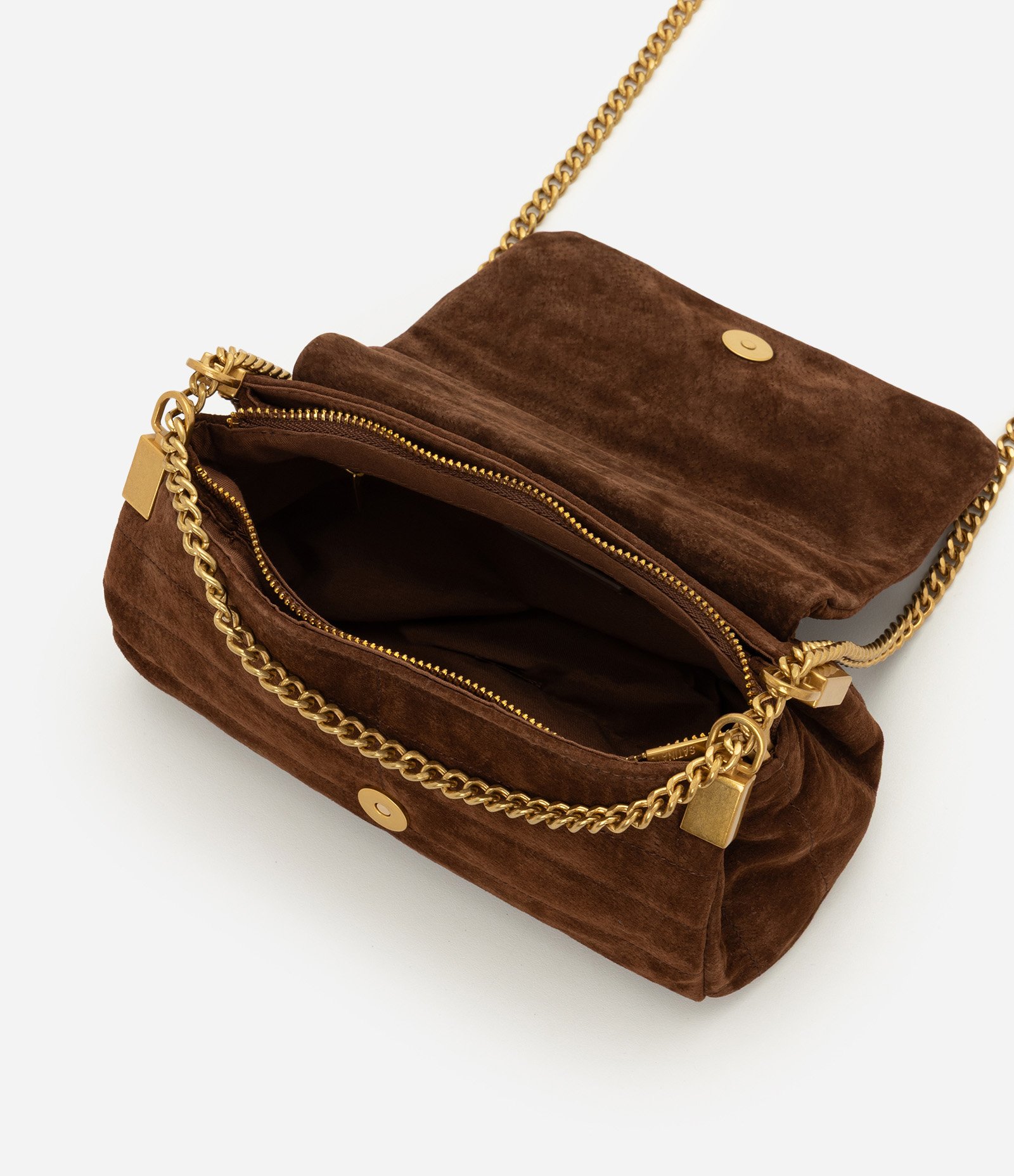 Bolsa Shoulder em Couro com Tampa e Alça de Corrente Marrom 4