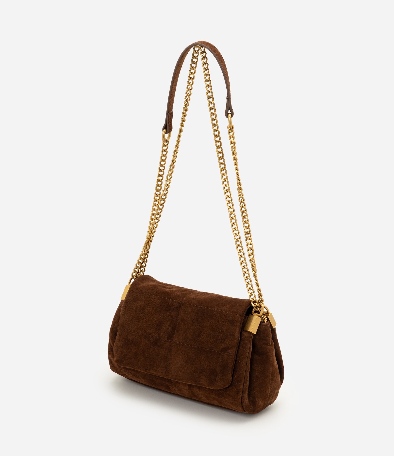 Bolsa Shoulder em Couro com Tampa e Alça de Corrente Marrom 5