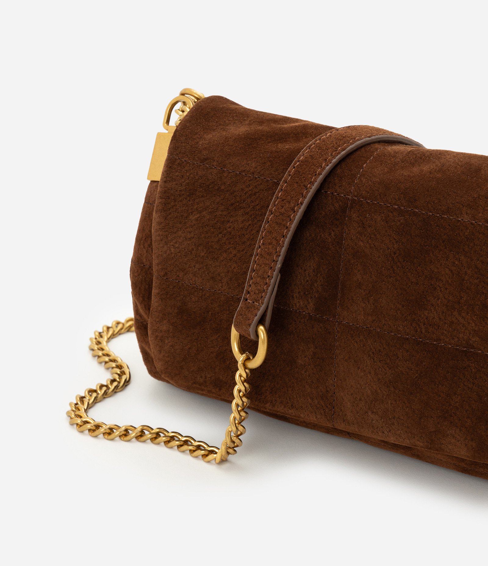 Bolsa Shoulder em Couro com Tampa e Alça de Corrente Marrom 6