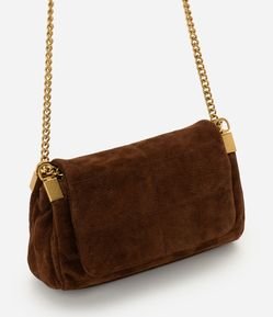 Bolsa Shoulder em Couro com Tampa e Alça de Corrente