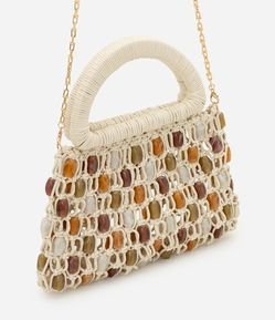 Bolsa Média em Macramê com Miçangas e Alça Longa Removível