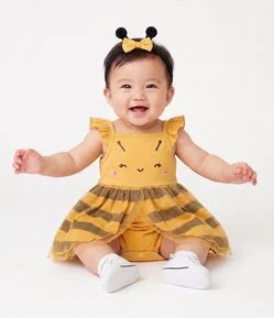 Vestido Body Bebê de Abelhinha - Tam RN a 18 Meses