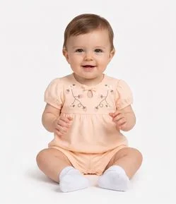 Conjunto Bebê com Bordado Floral - Tam 0 a 18 Meses