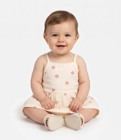 Vestido Body Infantil Em Algodão Estampa Morango - Tam 0 a 18 Meses