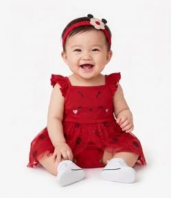 Vestido Body Bebê de Joaninha com Faixa de Cabelo Tam - RN a 18 Meses