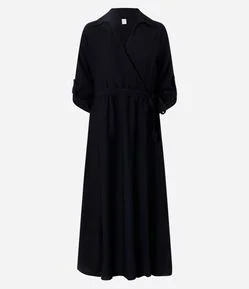 Vestido Chemise Transpassado em Viscose com Ajuste na Cintura