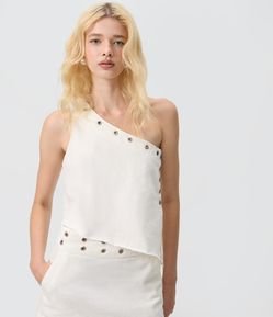 Blusa Assimétrica em Sarja com Um Ombro Só