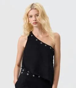 Blusa Assimétrica em Sarja com Ilhós Metálicos