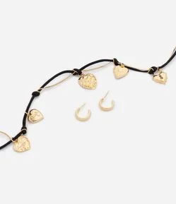Conjunto de Colar com Pingentes de Coração e Brincos de Argola
