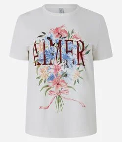 Camiseta em Algodão com Lettering Almer e Estampa Floral