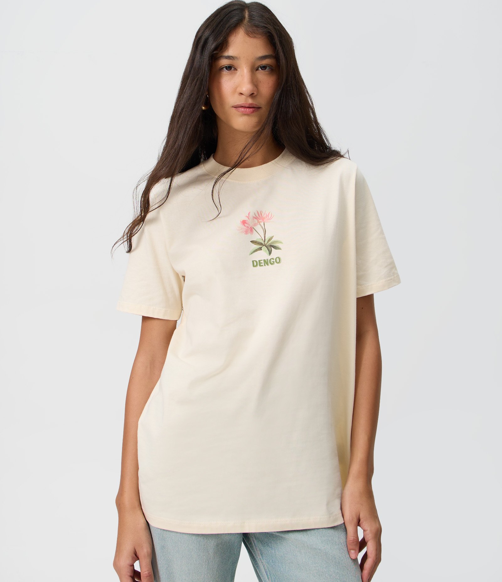 Camiseta em Algodão com Estampa Floral Dengo Bege 3