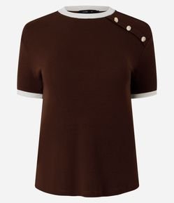 Blusa Manga Curta em Ribana Com Botões no Ombro