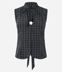 Blusa Xadrez com Gola Mandarim com Amarração