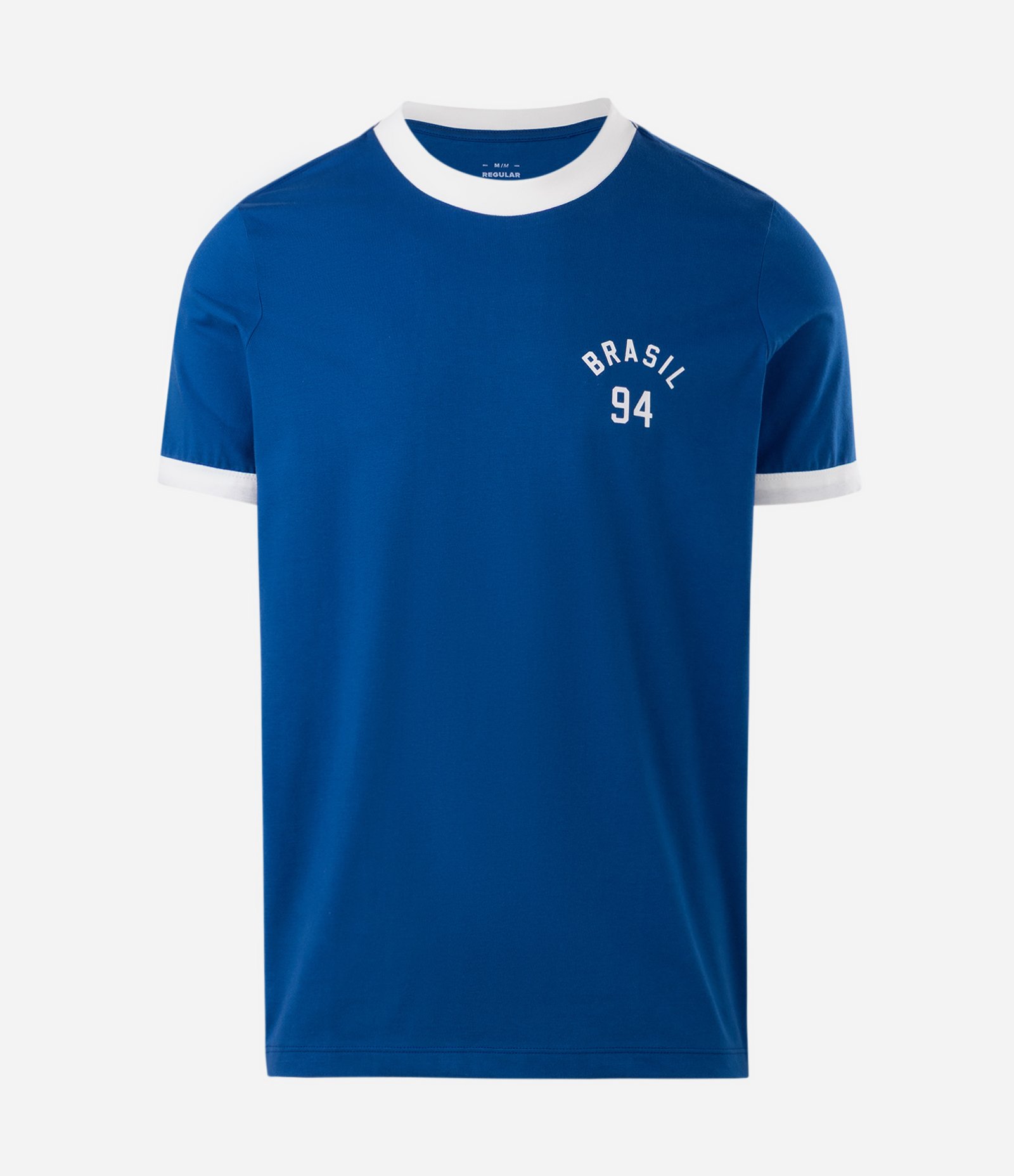 Camiseta Regular Algodão Ribana Contrastante Brasil Azul 5