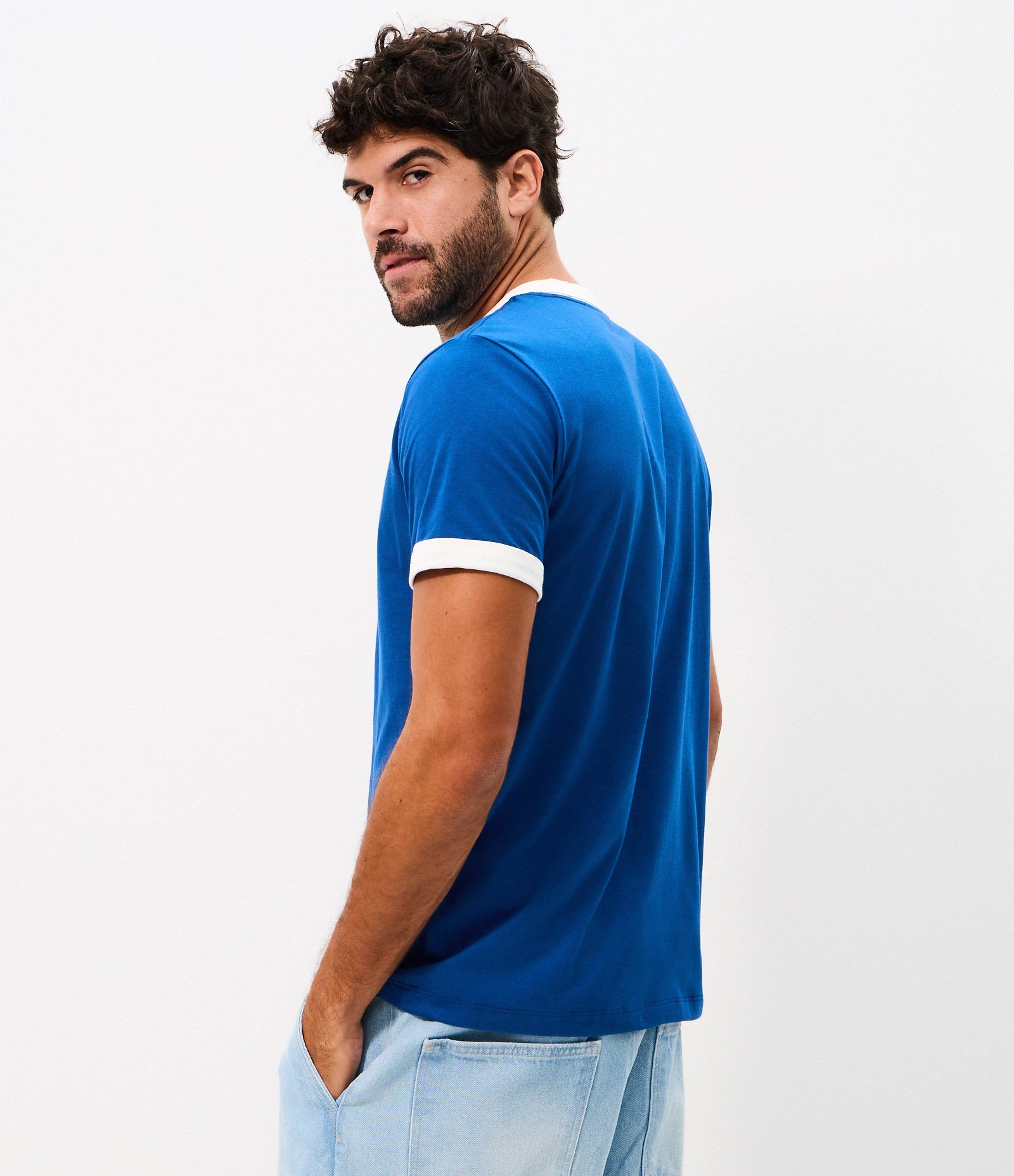 Camiseta Regular Algodão Ribana Contrastante Brasil Azul 3