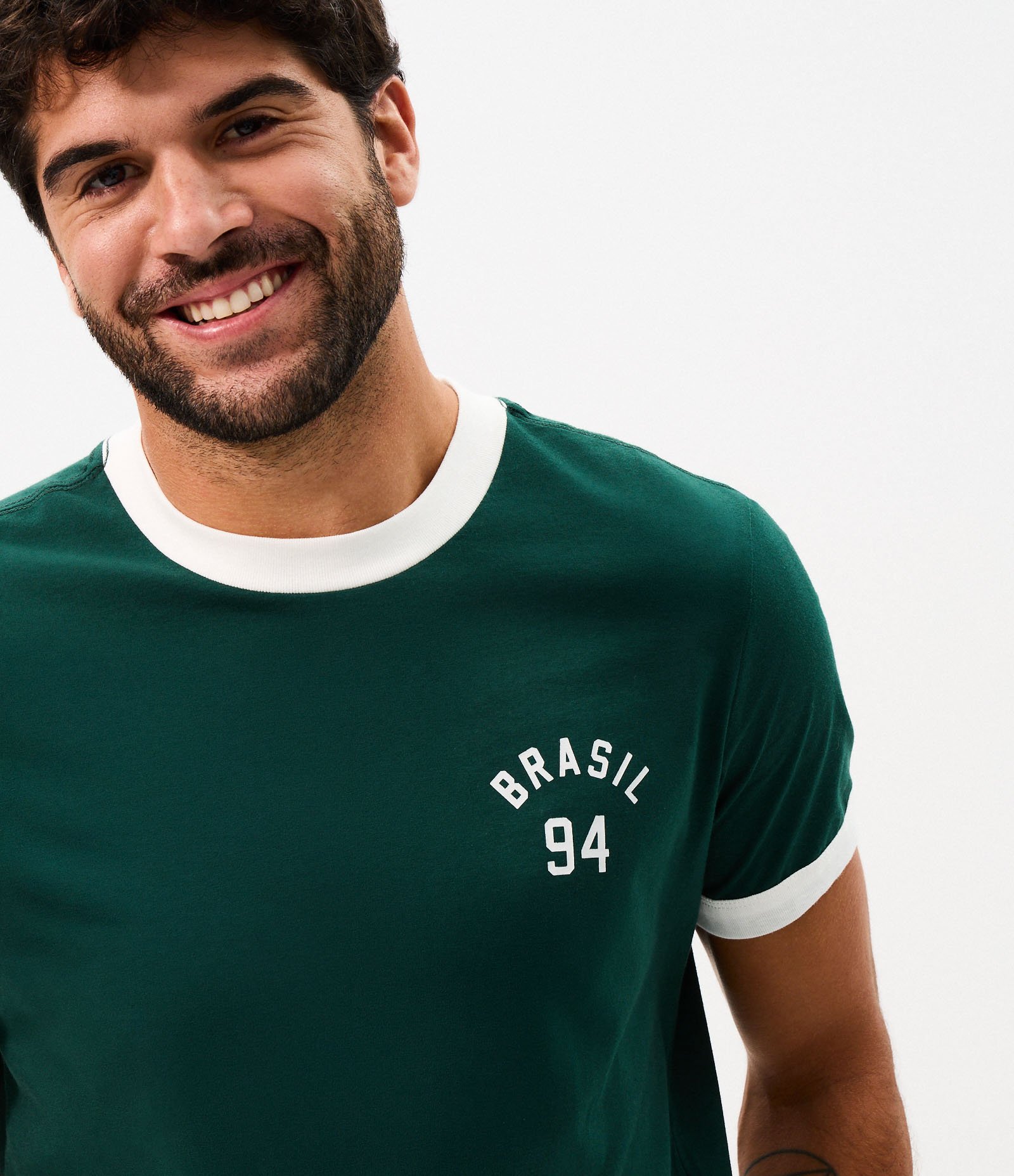 Camiseta Regular Algodão Ribana Contrastante Brasil Verde 1