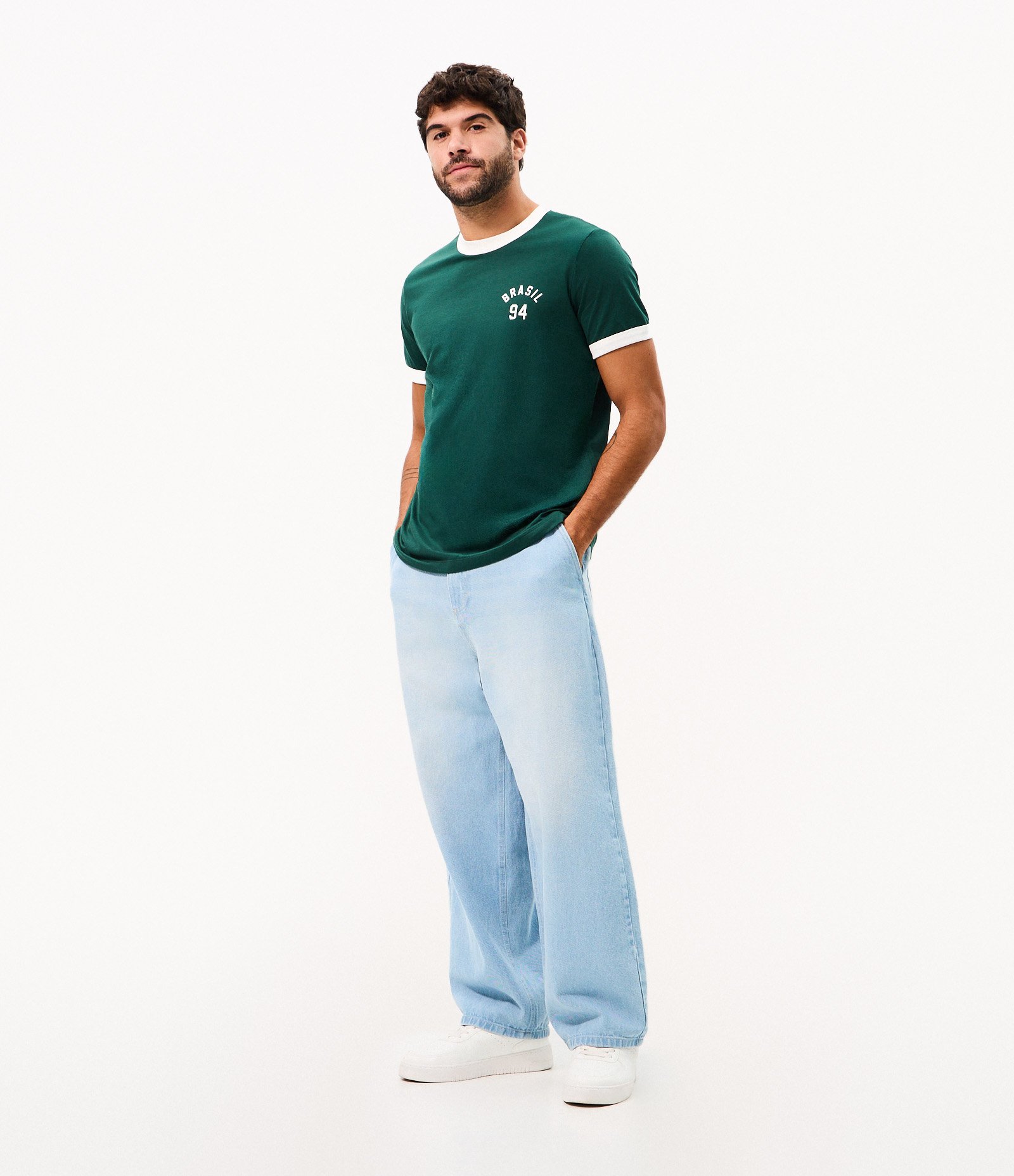 Camiseta Regular Algodão Ribana Contrastante Brasil Verde 2