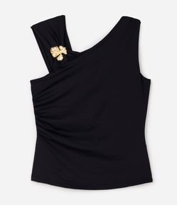 Blusa em Poliamida Drapeada com Aviamento Metálico Curve & Plus Size