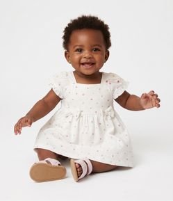 Vestido Bebê com Estampa de Frutinhas e Lacinho - Tam 0 a 18 Meses