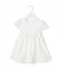 Vestido Bebê em Algodão Estampa Mini Frutinhas com Laços - Tam 0 a 18 Meses