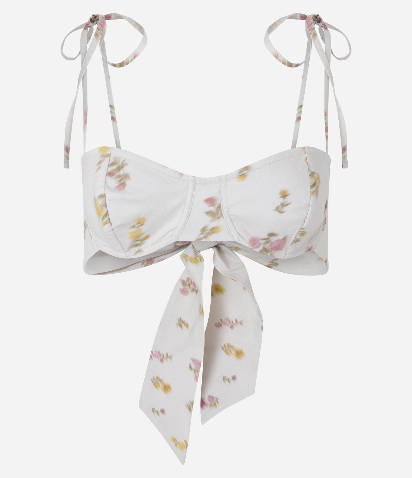 Blusa Alfaiatada de Algodão com Estampa Floral e Amarração nas Costas Off White 1