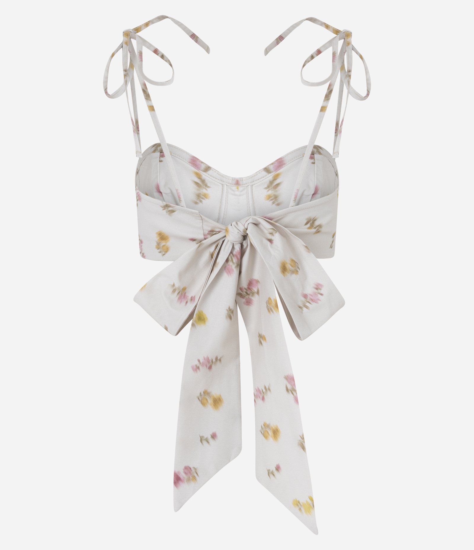 Blusa Alfaiatada de Algodão com Estampa Floral e Amarração nas Costas Off White 2