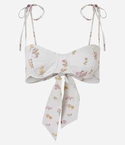 Blusa Alfaiatada de Algodão com Estampa Floral e Amarração nas Costas