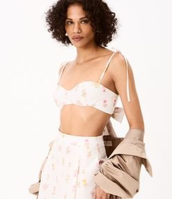 Blusa Alfaiatada de Algodão com Estampa Floral e Amarração nas Costas