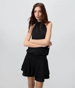 Vestido Curto Alfaiatado Halter com Babados